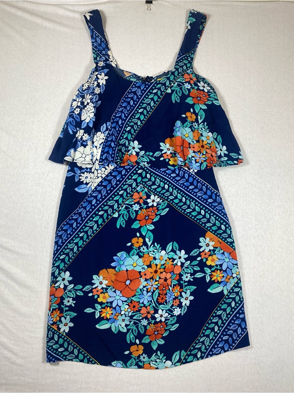Maeve Anthropologie Navy Floral Geometric Ruffle Mini Dress Size 6